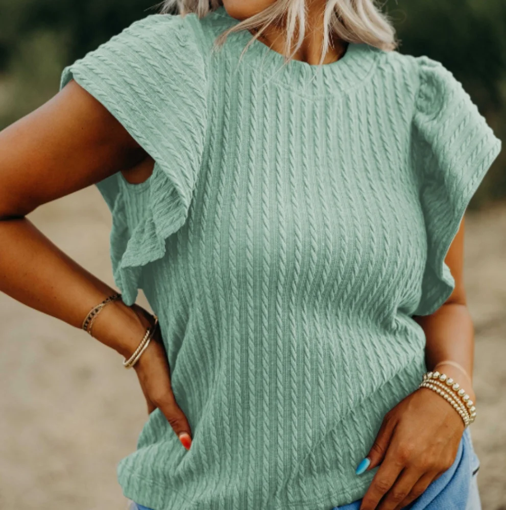 Sarah Flounce Sleeve Blouse - Gum Leaf - Picture 1 of 8